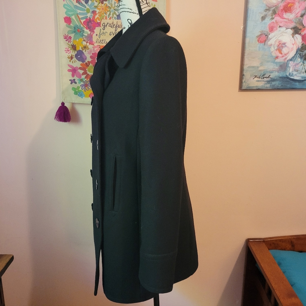 Trina Turk MSRP $589 Lambswool Blend Double- Breasted Black Pea Coat, 10, EUC - Picture 8 of 16